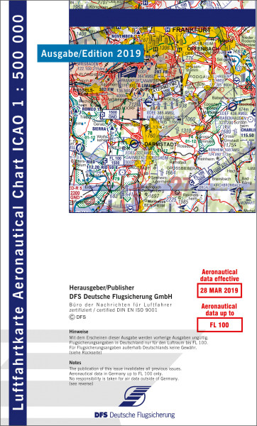 ICAO Karte Hamburg 1:500.000, ohne Nachttiefflugstrecken, Ausgabe 2019, gefalzt, Papier