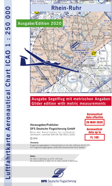 ICAO Karte Rhein-Ruhr Segelflug 1:250.000, gefalzt, Papier, Ausgabe 2021