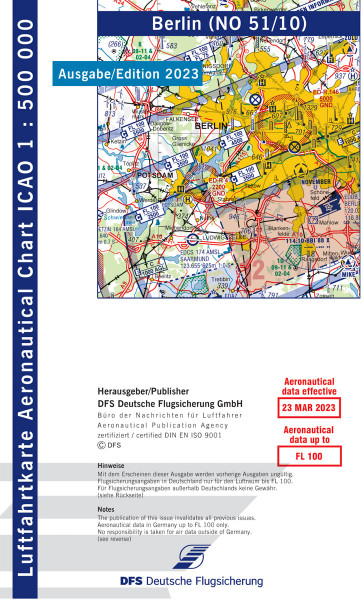 ICAO Karte 2023 Berlin, Motorflug, Papier, gefalzt, 1:500.000