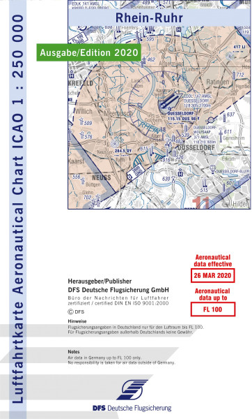 ICAO Karte Rhein-Ruhr 1:250.000, gefalzt, Papier, Ausgabe 2021