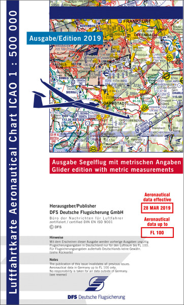ICAO Karte Nürnberg Segelflug 1:500.000, Ausgabe 2019, gefalzt, Papier